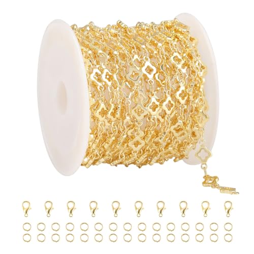 UMAOKANG 4 Meters 18K Gold Plated Brass Chain for Jewelry Making Four Leaf Clover Jewelry Making Chain Roll