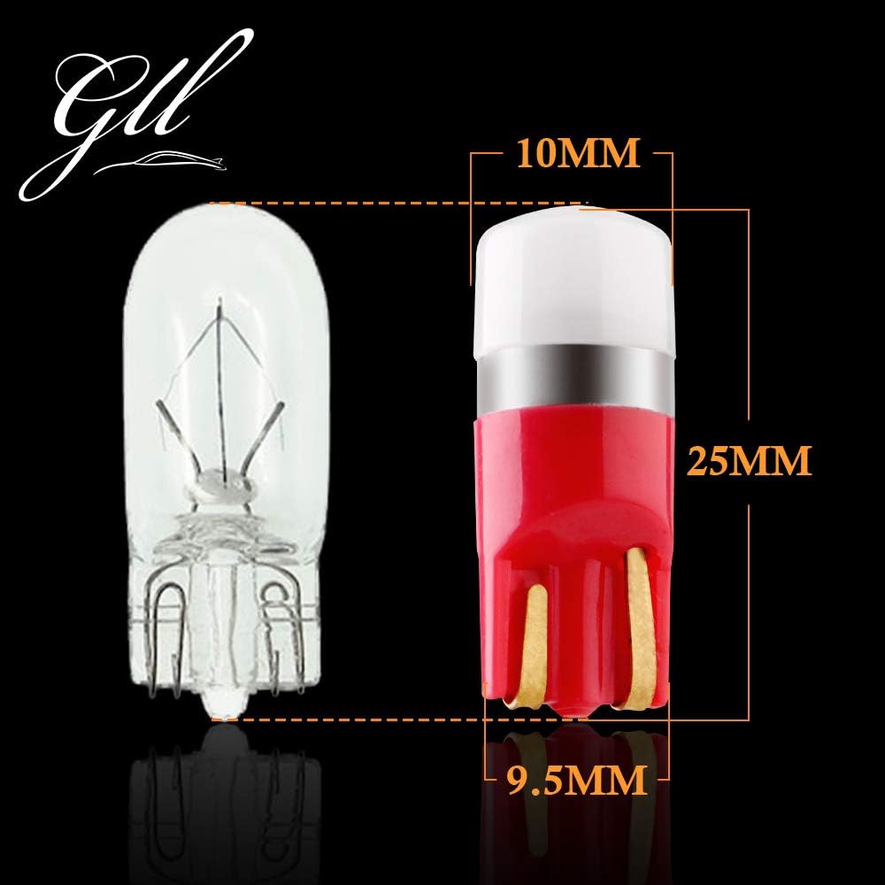 GLL T10 LED Bulbs Red W5W 501 LED Bulbs 3030-1SMD with Lens 60 Lumens for Car LED Lights Bulbs Side Light Bulbs Number Plate Light Parking Light Interior Light (Pack of 10) - Image 3