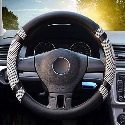BOKIN Steering Wheel Cover Microfiber Leather Viscose, Breathable, Anti-Slip, Odorless, Warm in Winter Cool in Summer, Universal 15 Inches(Gray)