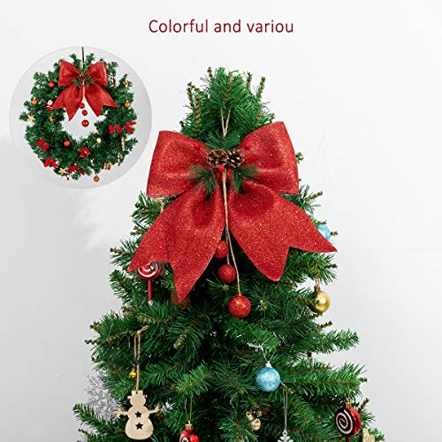 Alphatool 4pcs Red Christmas Decorative Bows with Pinecone for Wreath Garland Treetopper Christmas Tree Gifts Party Home Indoor or Outdoor Holiday Decorations (Red, 10W12L) - Thumbnail 3