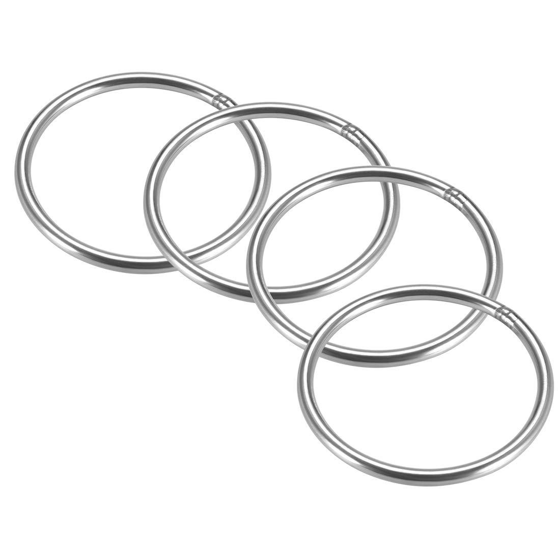 sourcing map 201 Stainless Steel O Ring 60mm(2.36") Outer Diameter 4mm Thickness Strapping Welded Round Rings 4pcs