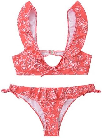 Floral Print Bikini [2018 Summer Fun Edition] w/Frill Shoulder &amp; Front Tie - Top and Bottom Set