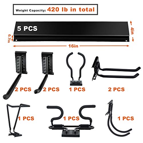 15-PCS Garage Storage Systems Adjustable Organization Rack Wall Mounted Removable Hook Organizer Hanger for Broom Mop Rake Shovel & Garden Tools, 80inch Rail, 10 Hooks - Thumbnail 2