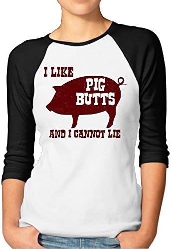 Xiisxin I Like Pig Butts And I Cannot Lie Women's 3/4 Sleeve Jersey Shirt Baseball Tee Raglan T-Shirts S Black