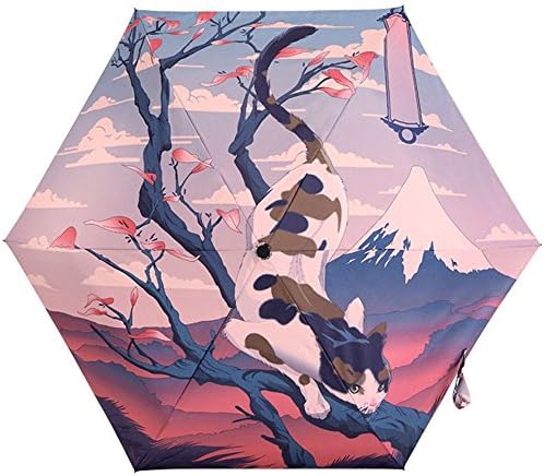 CYXStar Rain Umbrella Folding Umbrella Windproof Umbrella Travel Portable UV Umbrella Painting Umbrella For Women and Girls (Ethereal Cat)