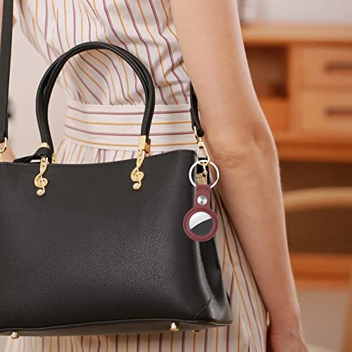 droperprote Protective Leather Case for AirTags,Durable Anti-Lost Anti-Scratch Holder Case for Airtag with Keychain Ring Compatible with Apple Air Tag 2021 for Pets,Keys,Luggage [Red/Wine 2 Pack]