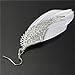 Susenstone Angel Metal Wing Bohemian Handmade Vintage Feather Long Drop Earrings (White)