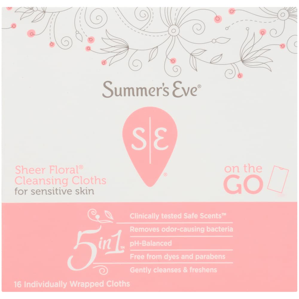 Summer's Eve Feminine Cleansing Cloths For Sensitive Skin Sheer Floral, 16 Count By Summer's Eve