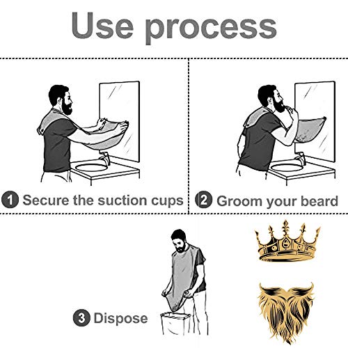 Barber Cap Beard Apron Bib Hair Clippings Catcher With Beard Shaping Tool, Scissors & Bag Mens Gifts Waterproof and Non-Stick Grooming Beard Cape Apron for Shaving Suction Cups Gift for Men (Black) - Image 3