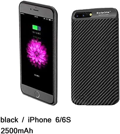 iPhone 6 6s Battery Case, 2500mAh Portable Charging Case for iPhone 6 6s and 6p/plus, Extended Battery Juice Pack/Lightning Cable Input (Black and pink) (6/6s black)