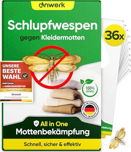 anwerk® Schlupfwespen gegen Kleidermotten - 36 Karten (6 Karten à 6 Lieferungen) - Effektiv Kleider Motten bekämpfen - Alternative zur Mottenfalle, Mo