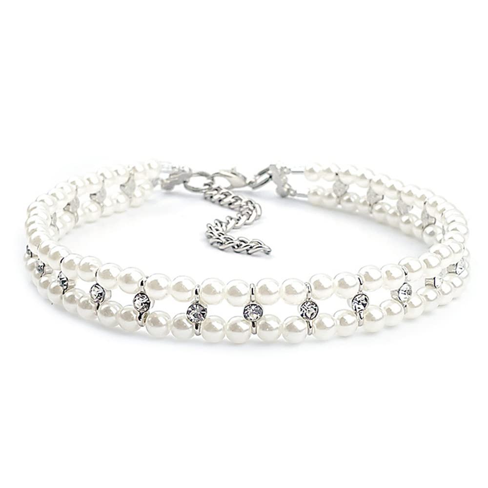 RayMinsino Pet Pearl Rhinestone Collar Cat Dog Necklace Adjustable Small Dog Collar