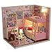 Flever Dollhouse Miniature DIY House Kit Creative Room With Furniture and Glass Cover for Romantic Artwork Gift(Mood For Love&Face The Sky)