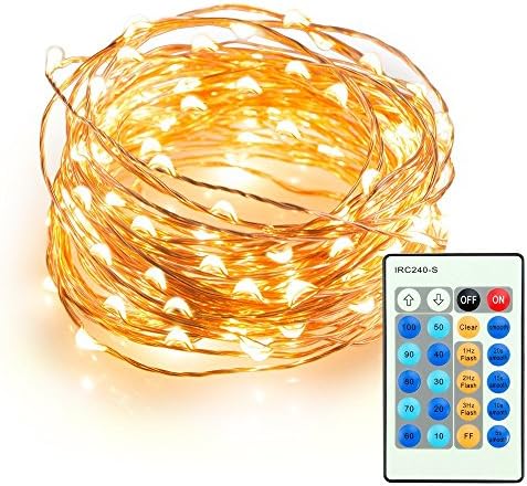 Wire Christmas String Lights,Waterproof 33ft/10m LEDs Flexible Copper Wire Light,Dimmable Firefly Lights with UL Certified for Indoor Outdoor Christmas Trees,Wedding,Party - Warm White (Plug)
