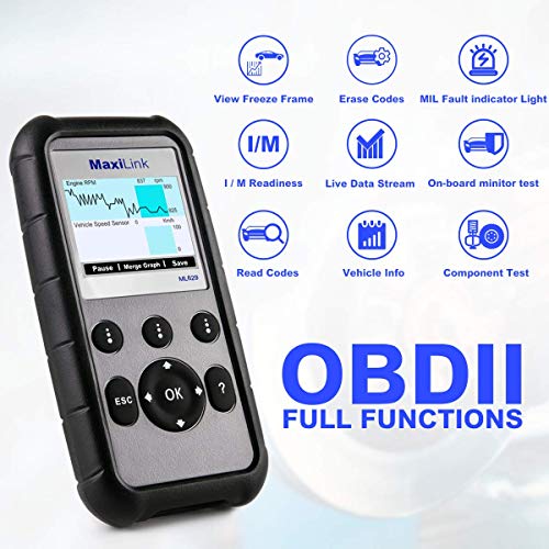 Autel Scanner MaxiLink ML629 OBD2 Code Reader With AutoVIN Function+ABS/SRS/Engine/Transmission Diagnostic Scan Tool, Turns Off Engine Light (MIL) and ABS/SRS Warning Lights, Upgraded Version of ML619