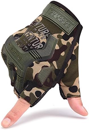 HENWS Military Fingerless Tactical Gloves Half-Finger Safety Exercise Gloves for Sporting / Driving / Shooting / Riding / Climbing / Camping / Motorcycle