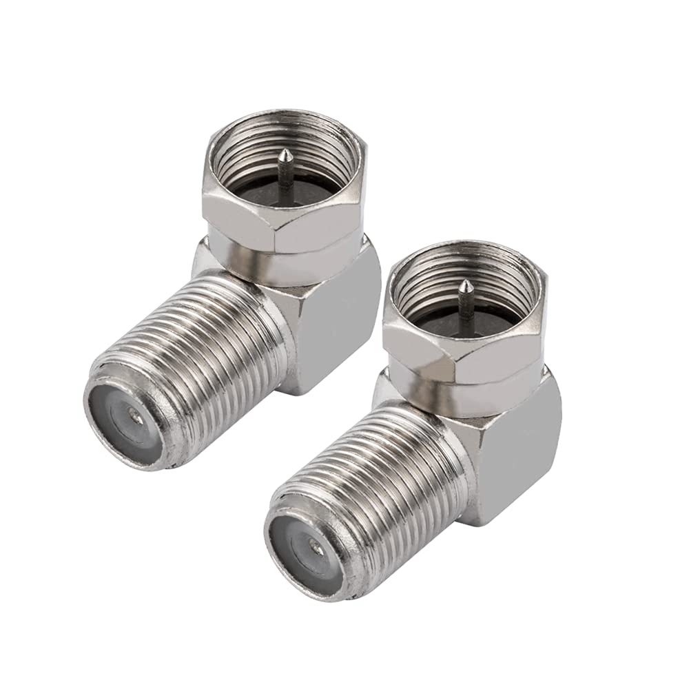 Vecys TV Aerial F Type Right Angle 90 Degree Adapter F Type Male to Female Right Angle 90° Connector for Wall Mounted TVs,Wall Plates, Satellite SKY Virgin,Cabinets and Coax Coaxial Cable（2 pcs）
