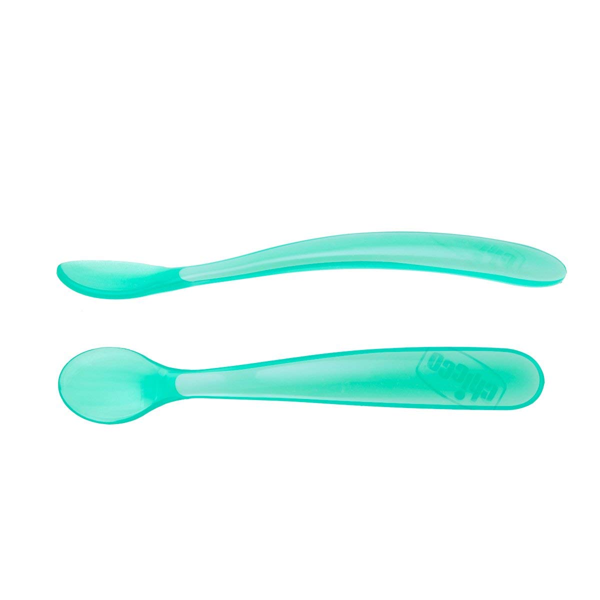 Chicco Long Feeding Spoon Soft Silicone Duo Pack for Babies and Toddlers Baby Spoon with Ergonomic and Long Curved Handle Baby Food Spoon 2 Pieces Baby Cutlery 6+ Months