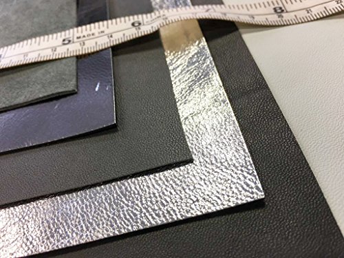 Gray Italian Leather for crafts: Gray and Metallic Leather Sheets 5x5 in/~2oz
