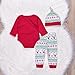 MEKILYN 3PCs Baby Red Long Sleeve T-shirt Romper+Long Pants+Hat Christmas Outfits Set (0-6M(Tag70), Red&White)