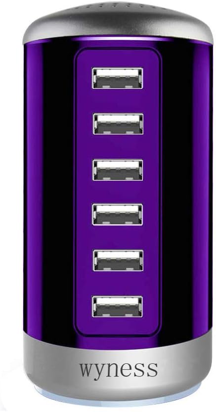 6 Ports Desktop Charging Station,USB Hub Fast Wall Charger with QC 2.1,Compatible for Smart Phones, Tablets, and Other Electronics (Purple)