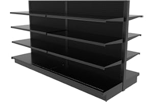 DGS Retail Retail Island Gondola Shelving Display with 16 Shelves Black 96”W x 54”H x 41”D for Retail Convenience Grocery Office Supply or Liquor Stores, Industrial Grade Made in USA