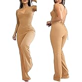 CHICME Jumpsuits for Women Dressy Bandeau Thick Strap Casual Jumpsuit Backless Lace-up Party Holiday Overalls