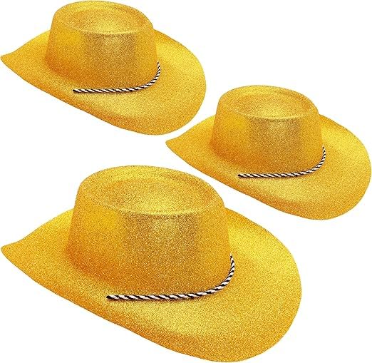 Toyland® Pack of 3-34cm (13") Gold Glitter Cowboy Hats - Festivals, Concerts, Fancy Dress & Hen Do Accessories