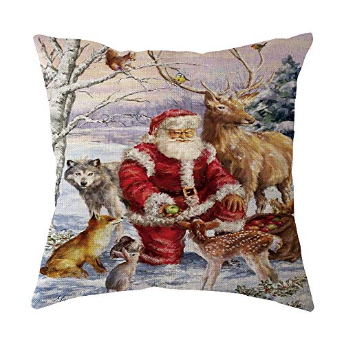 Christmas Pillows Cover Decor Santa Claus Snowman Reindeer Throw Pillow Case for Sofa Bed