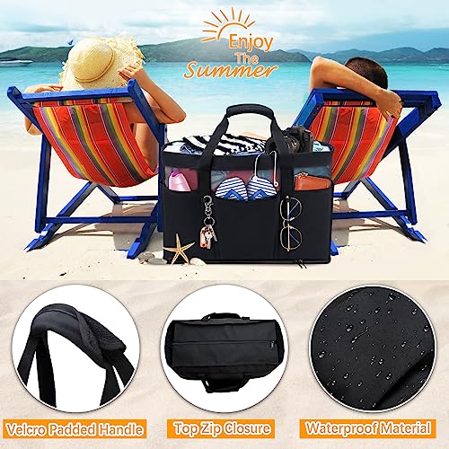 BTNEEU Large Beach Bag 45L Women's Family Beach Bag with Zip Closure 50 x 35 x 20 cm XXL Shopper Weekender Tote Bag for Shopping Travel Picnic