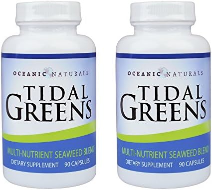 Tidal Greens Natural Seaweed Supplement: Helps THYROID SUPPORT, Boost energy level, and Strengthen immune system. All Natural Multi-Nutrient Seaweed Blend. 90 Vegetarian Caps - 2 Pack