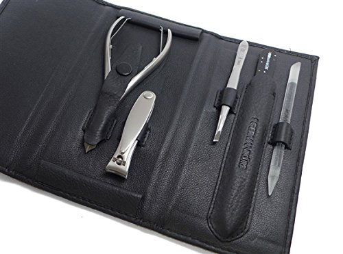 GERManikure 5pc matte stainless steel manicure set in black leather case with magnetic closure