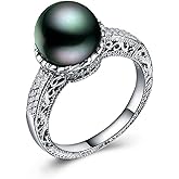MAIHAO Fashion Ring Lucky 925 Silver Jewelry Elegant Round Cut Black Pearl Women Wedding Ring Size 6-10 (US Code 10)