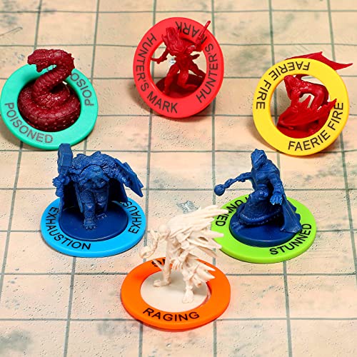 Upgraded ALIZERO DND Miniatures Condition Rings - 96 D&D Status Effect Markers in 24 Frequently Used Conditions - Pathfinder and Dungeons & Dragons Accessories - Premium Storage Box with Foam Padding