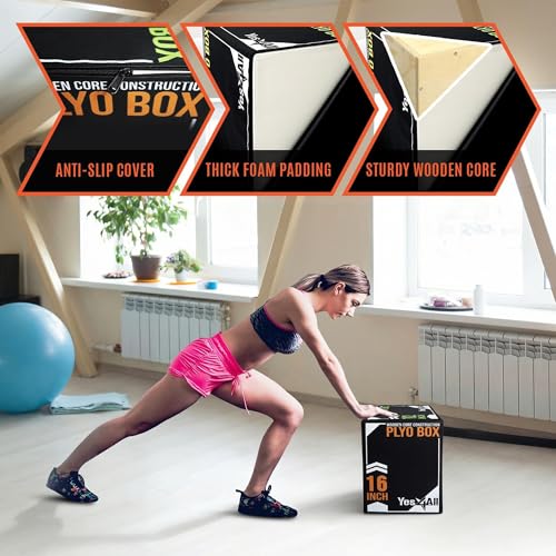 Yes4All 3 in-1 Soft Plyo Box Wooden Core, Foam Plyometric Box for Exercise, MMA, Plyometric Training, Available in 4 Sizes