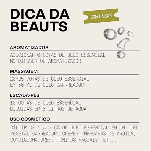 Óleo Essencial de Alecrim Premium - 100% Natural e Puro - Revigora, Melhora o Foco e Concentração, Relaxamento - Para Aromaterapia, Difusor de Oleo Essencial, Massagem e Tônico Capilar - 10 mL, Beauts