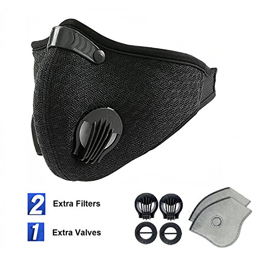 Topnisus Dust Mask with Filter for Cycling Running Jogging Sawmilling Mowing Outdoor Activity Dustproof Mask (Black + 2 Extra filter)