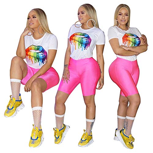 Women Cute Two Piece Outfits Short Sleeve Crop Top Tshirt Shorts Pants Sets with Pockets