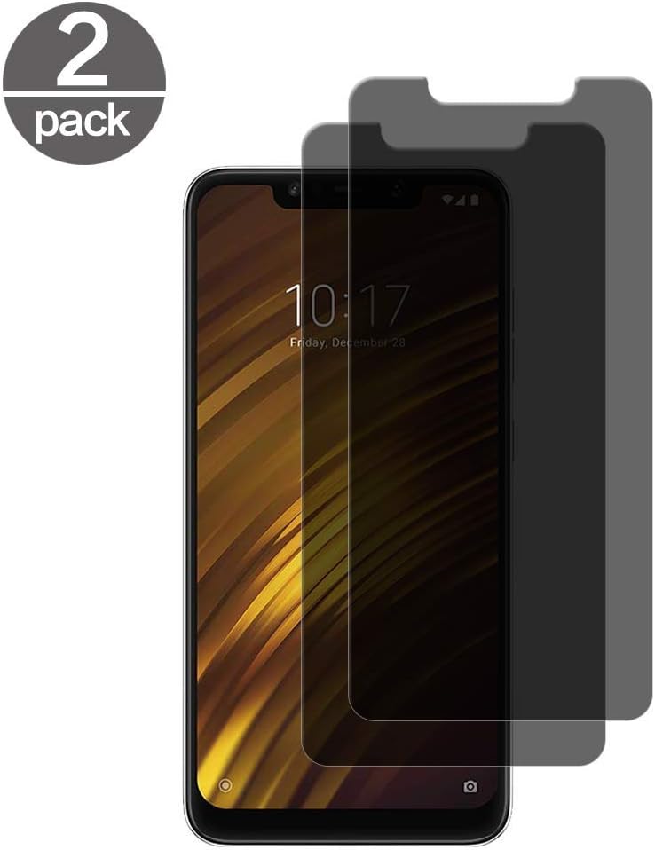 2X Xiaomi Pocophone F1 Screen Protector, Anti-Spy Bulletproof Glass for Xiaomi Pocophone F1 Tempered Glass Screen Protector 9H Hardness, Anti-Scratching, Shockproof, Anti-Oil - Black