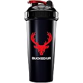 Bucked Up Perfect Shaker Bottle, 28oz, BPA-Free, Dishwasher Safe, Leak-Proof, Black Bottle with Red Buck Logo