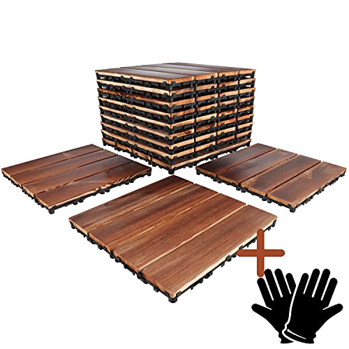GOLENER Wood Interlocking Floor Tiles,Patio pavers,Deck Tiles