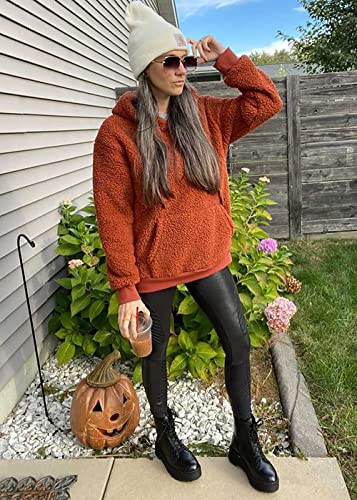 KIRUNDO WOMEN’S 2025 WINTER FUZZY FLEECE HOODIES SWEATSHIRTS CASUAL LONG SLEEVES SHAGGY SHERPA PULLOVER WITH POCKETS(SMALL, BROWN)