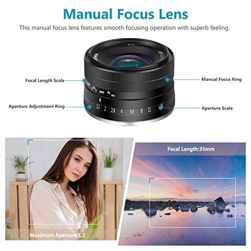 Neewer 35mm F1.2 APS-C Objectif Focale Manuelle Fixe Grande Ouverture en Aluminium pour Fuji Appareil Photo Mirrorless avec Support E X-A1 X-A10 X-A2 X-A3 X-A X-M1 X-M2 X-T1 etc - Image 2
