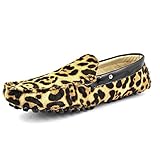 Fulinken Leopard Haircalf Leather Men's Comfort Slip Ons Loafers Driving Shoes