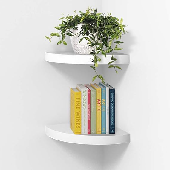 AHDECOR White Corner Wall Shelf, Wall Mounted Wood Corner Shelves, Set of 2 Kitchen