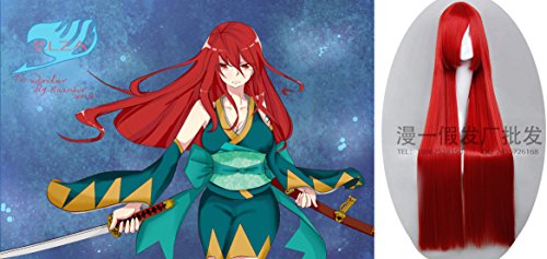 MOOI 39'' Fairy Tail Erza Scarlet Long Straight Cosplay Party Wig Hair Wig ( Wine Red )