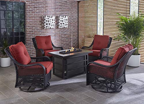 Hanover Orleans 5-Piece Steel Outdoor Patio Fire Pit Set with 4 Swivel Gliders, Autumn Berry Red ...