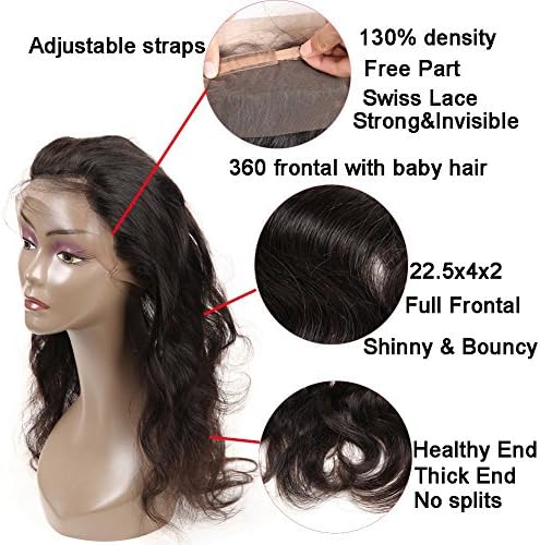 Beauty Princess 360 Lace Frontal with Bundles 8a Brazilian Body Wave Virgin Hair 3 Bundles with 360 Lace Band Frontal Closure with Bady Hair Natural Color.