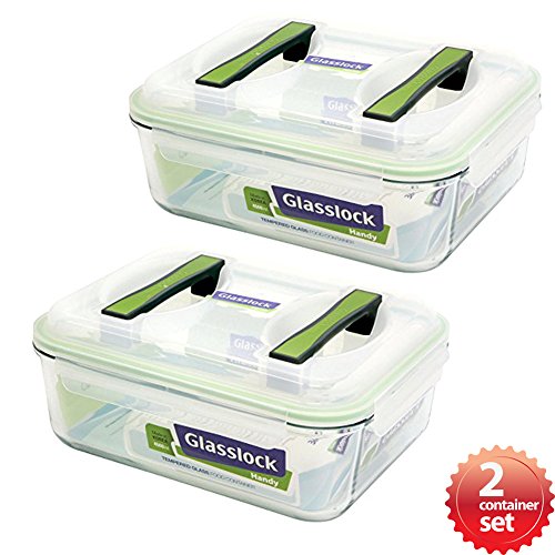 Click Here to See More Images Glasslock Airtight Anti Spill Rectangular Handy Food Container set of 2 Tempered Glass 4500ml/19cup RP605 Microwave Safe