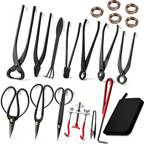 14 Pcs Bonsai Tree Kit, Bonsai Tool Set,Carbon Steel Scissors Cutter Shears